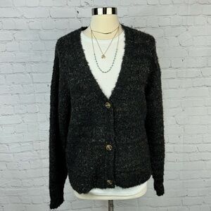 Cynthia Rowley Long Sleeve Oversized Soft Cardigan Sweater Black/Brown Medium